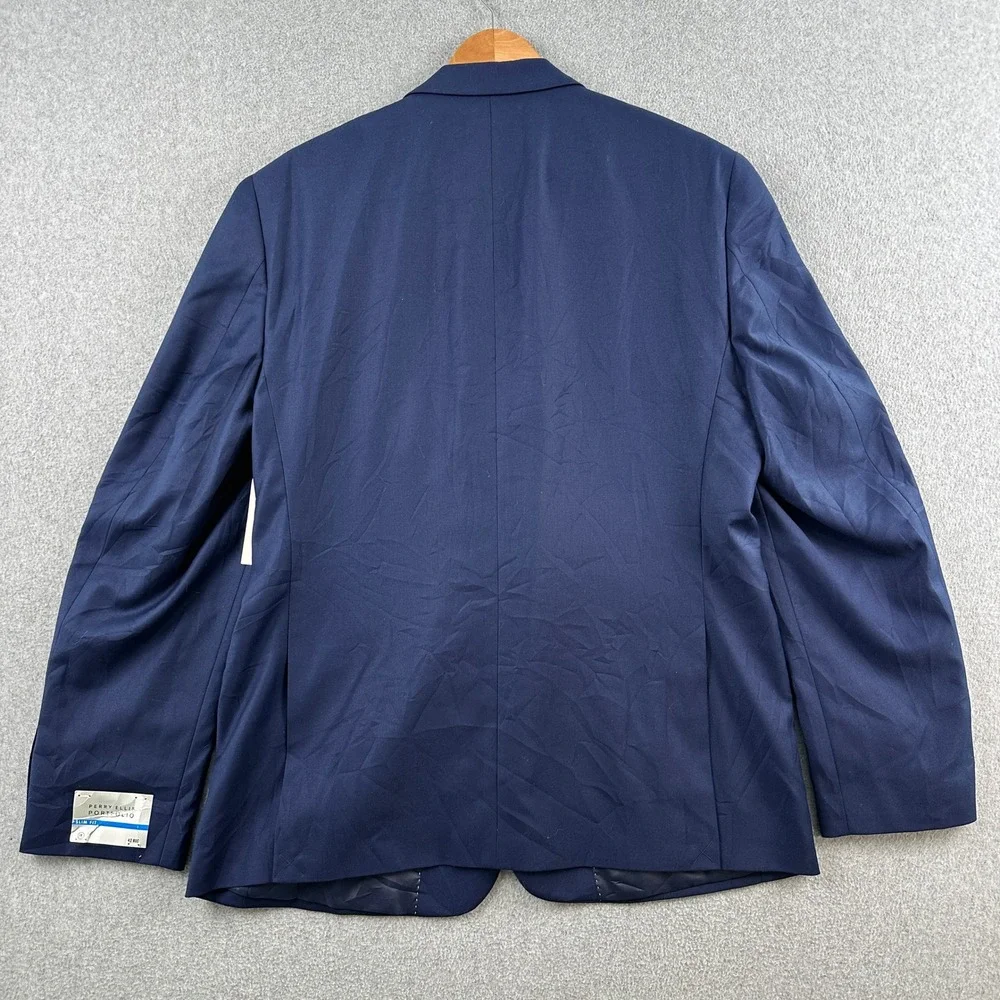 NEW Perry Ellis Suit Jacket Men's 42R Blue Portfolio Slim Fit‎ Stretch MSRP $260